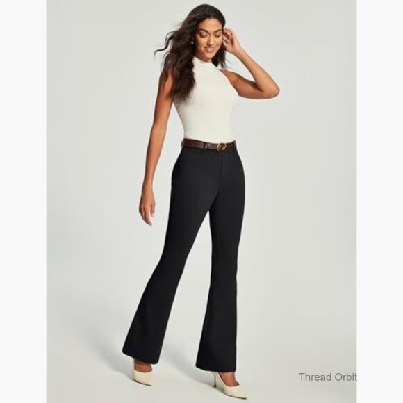 Stretchy Bootcut Dress Pants with Pockets, Office Work Slacks Pull-On Trousers - Picture 6 of 7